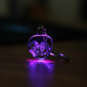 Beautifully boxed style personalized crystal heart keychain with festive fairy lights – premium birthday or holiday gift.