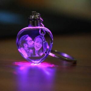 Love Shape LED Crystal Keychain with Picture Engraving