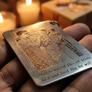 Personalized Photo and Text Engraved Metal Keychain macro-detail-brilliance