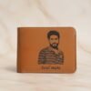 Brown leather wallet engraved with a portrait and ‘Soul Mate’ text — can be customized with the image you provide.
