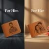 Customized engraved wallets for him and her — single or couple portrait options — can be customized with the images you provide.