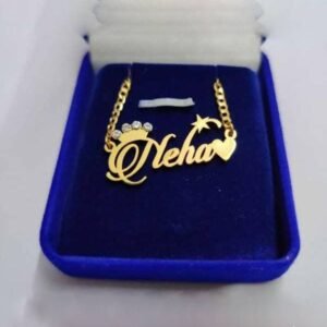 Personalized Brass Name Necklace with Pendant and Box.