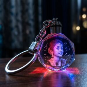 Personalized Octagonal Crystal Keychain Multicolor LED Light - Custom Gift soft-moonlight-atmosphere