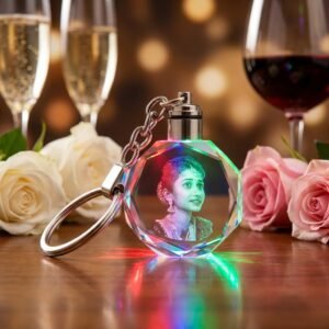 Personalized Octagonal Crystal Keychain Multicolor LED Light - Custom Gift the-anniversary-celebration