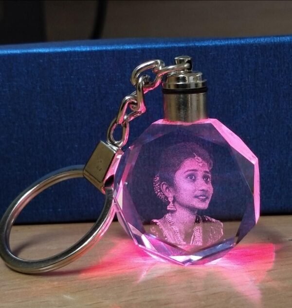 Personalized Octagonal Crystal Keychain - Multicolor LED Light - Custom Gift - Accessory for Keys