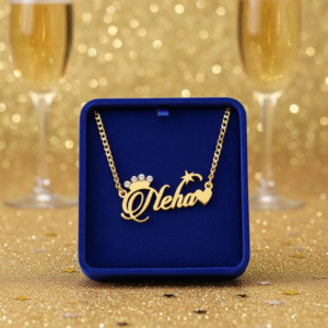 Personalized Brass Name Necklace with Pendant and Box.