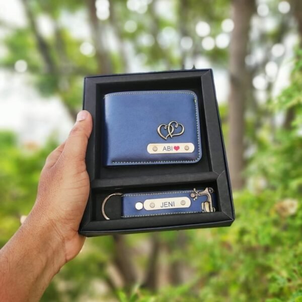Buy Best Personalized Blue Men's Wallet with Leather Keychain