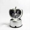 Apple crystal engraved couple portrait with colorful RGB light beams in dark background, customized romantic gift decor.