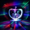 Apple-shaped LED crystal lamp with engraved couple photo, multi-color RGB lighting effect, personalized romantic night light gift.