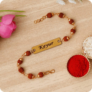 Personalized Metal Rudraksha Rakhi with Name Engraved - Raksha Bandhan Gift