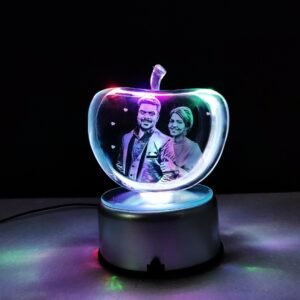 Shop Apple Shape 3D engraved Crystal with multi color rotating light base