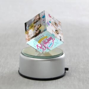 Personalized LED rotating colour printed crystal for birthdays, with a custom message or image on the surface