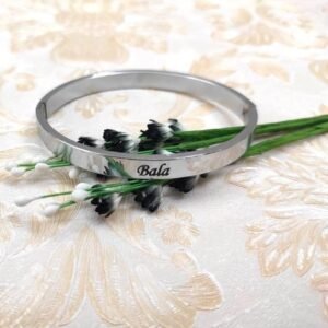 Personalized silver lock kada for men with engraved name