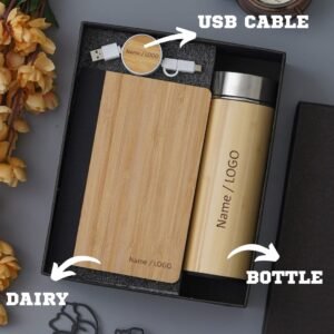 Personalized Bamboo dairy, bottle combo gift for employees