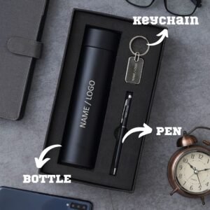 Temperature Bottle, Pen with stylus and Keychain Gift Combo