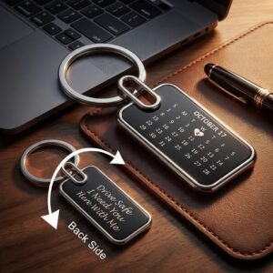 Custom Drive Safe and Metal Calendar Keychain - Personalized Keychain with Calendar and Text Engraving. premium-workspace