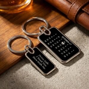 Custom Drive Safe and Metal Calendar Keychain - Personalized Keychain with Calendar and Text Engraving. studio-flash-sale