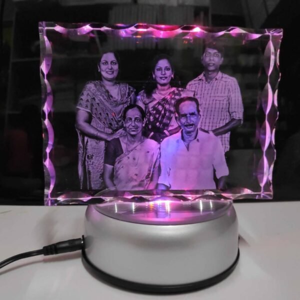 Personalized 3D Engraved Crystal with Light Base for Family - Customized Family Image - Multi-Color LED Rotating Base Included