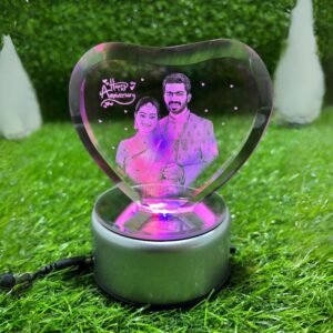customized 3D engraved heart-shaped crystal for couples