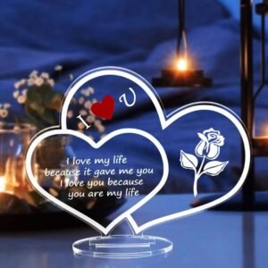 Custom Acrylic Heart Shape LED Lamp with Couple Photo and Names