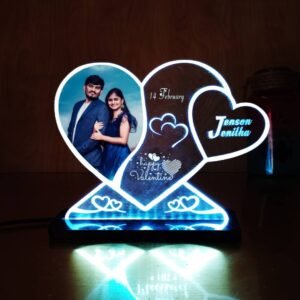 Custom Acrylic Heart Shape LED Lamp with Couple Photo and Names