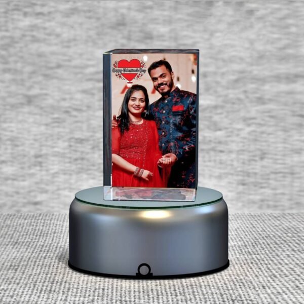 5*5*8cm Color Printed Crystal with Multi-Color Rotating Light Base