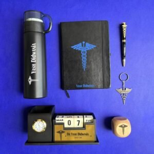 Personalized Doctor's Gift Combo - Flask, Diary, Penstand, Pen, Keychain, Paperweight