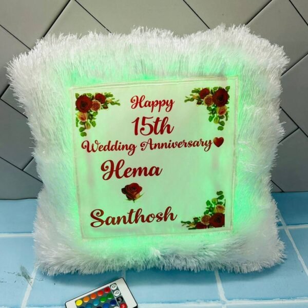 Personalized LED Pillow for Wedding Anniversary with Multi-color LED Lights and Remote Controller.