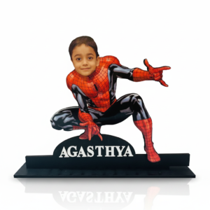 Personalized Spider-Man Caricature Table Top with name and photo.
