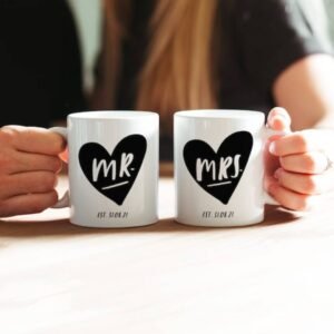 Customized Couple Coffee Mugs with Name and Date - Set of 2 High-Quality Ceramic Mugs with Names and Anniversary Date Customized - Perfect as a Personalized Gift for Couples.