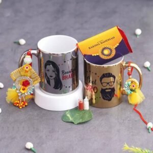 Rakhi Gift for Sister with Mug, Rakhi, Roli Chawal and Kitkat Chocolate - Celebrate Raksha Bandhan with this special gift package.