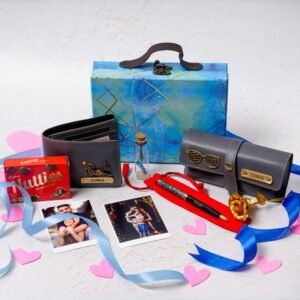 Assorted personalized men's gift set with engraved wallet, pen, and custom keepsakes on ThePreciousGifts.in, perfect for birthdays, anniversaries, or Valentine's Day.