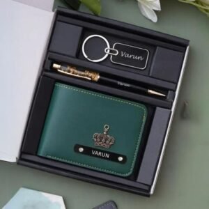 Customized Executive Gift Set featuring a personalized wallet, pen, and keychain with your name