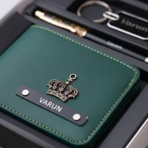 Luxury gift box with golden ribbon and personalized men’s accessory set