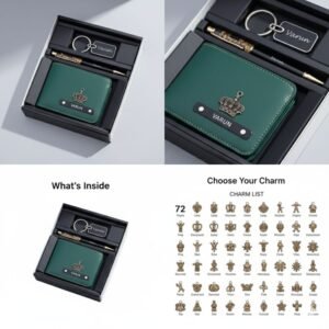 personalized pen and custom keychain displayed individually