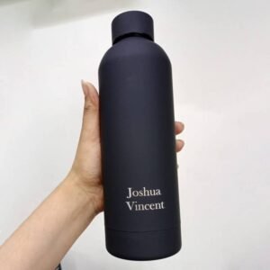 Matte black water bottle with personalized name engraving