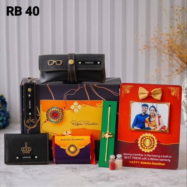 Personalized Rakhi Gift Set - Leather Wallet, Keychain, Eyewear Case, Photo Frame
