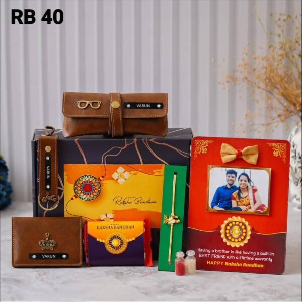 Personalized Rakhi Gift Set - Leather Wallet, Keychain, Eyewear Case, Photo Frame - Image 4
