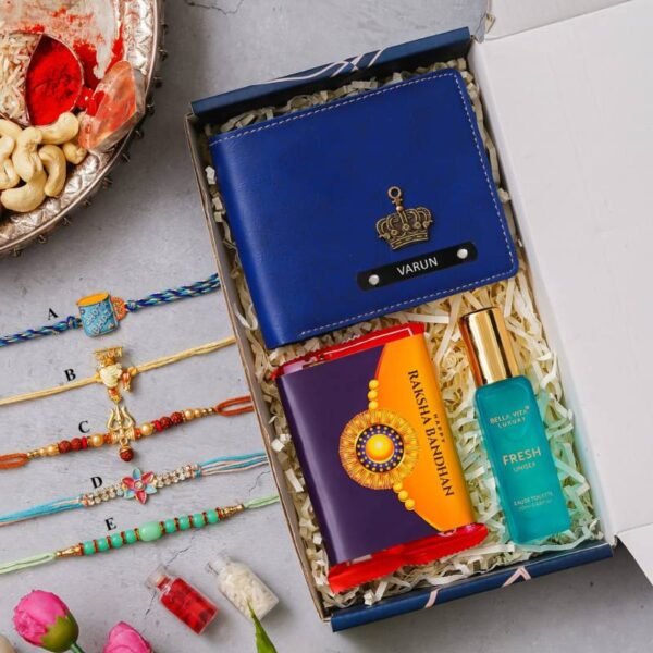 Personalized Raksha Bandhan Gift Set with Wallet, Perfume, Rakhi, Chocolate - Image 3