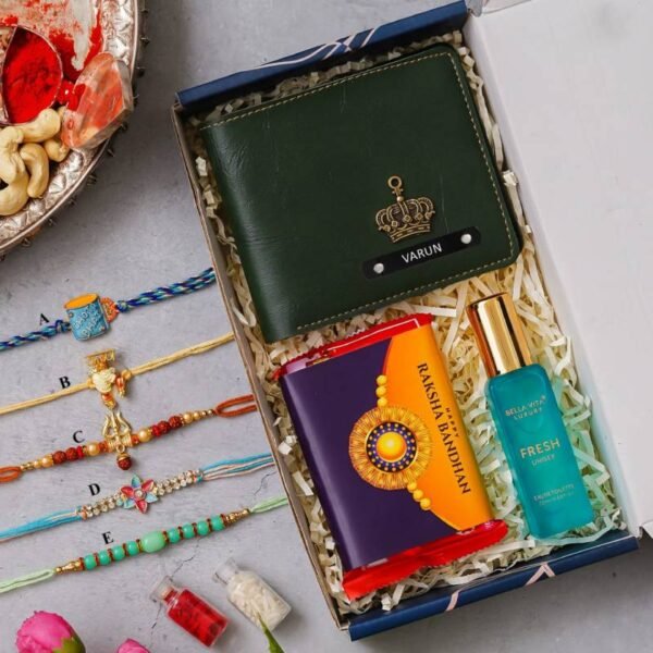 Personalized Raksha Bandhan Gift Set with Wallet, Perfume, Rakhi, Chocolate - Image 5
