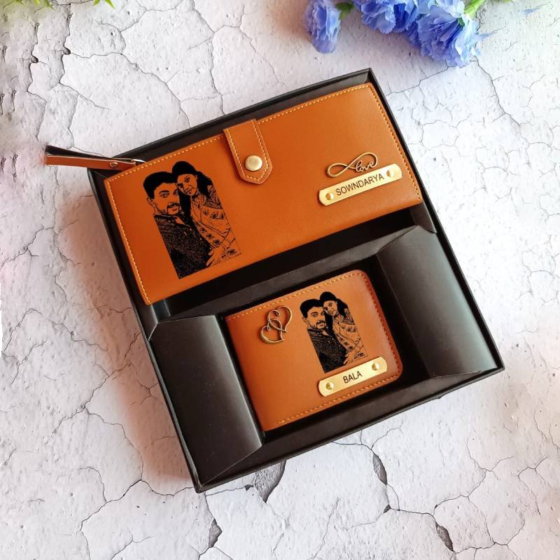 Premium-Personalized-Couple-Wallet-and-Clutch-Gift-Set-Custom-Engraved-with-Names-and-Photo