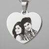 Close-up view of personalized heart photo engraving on stainless steel pendant – custom couple jewelry