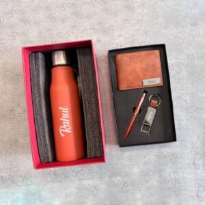 Corporate Gifting Combo – Customized Bottle, Wallet, Pen & Keychain with Logo