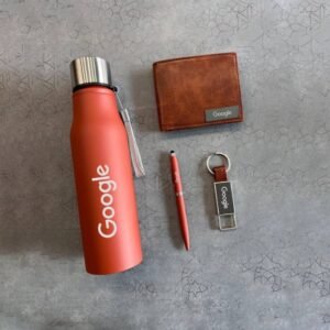 Personalized Gift Set with Custom Name on Bottle, Wallet, Pen & Keychain – Tan Color