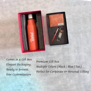 Premium Blue Personalized Gift Set – Bottle, Wallet, Pen & Keychain in Box with premium box package