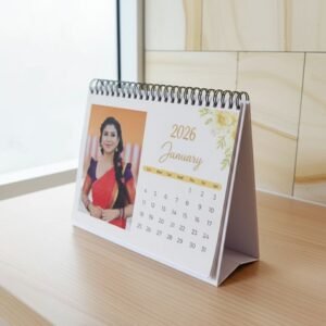Personalized 2026 calendar with floral golden design – custom photo desk calendar, Design 4.