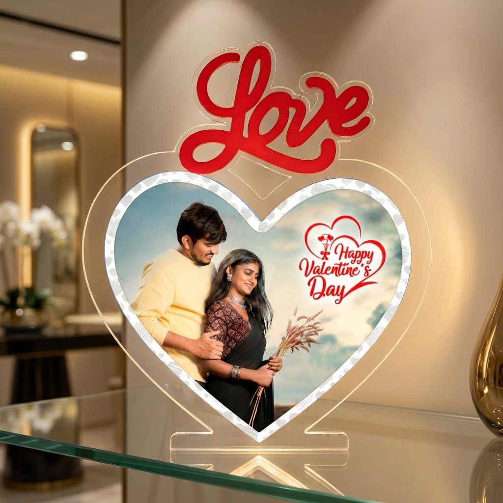 Personalized Love Photo Acrylic LED Lamp – Custom Heart Frame Light - Image 6