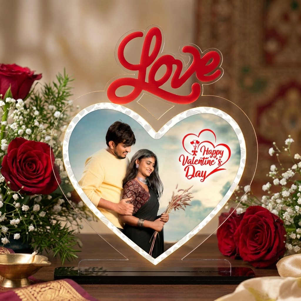 Personalized Love Photo Acrylic LED Lamp – Custom Heart Frame Light - Image 2