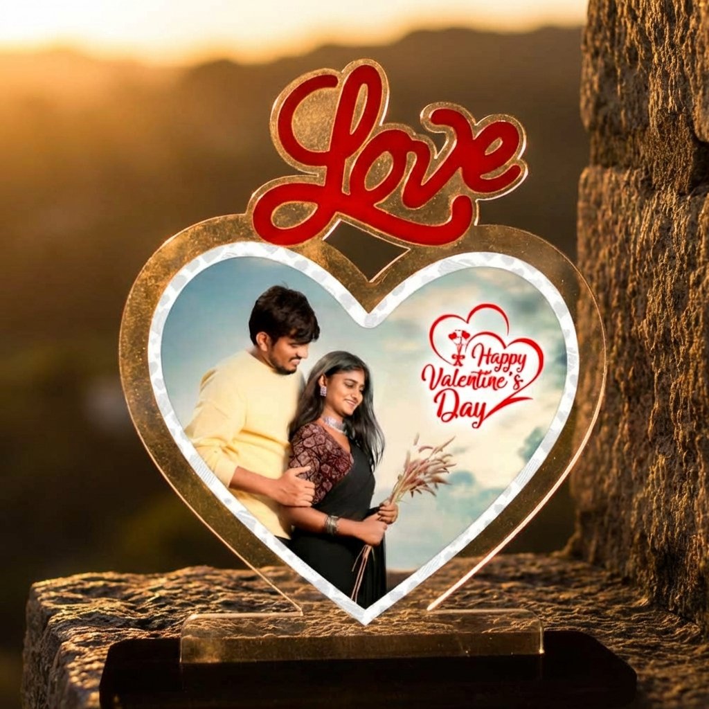 Personalized Love Photo Acrylic LED Lamp – Custom Heart Frame Light - Image 5