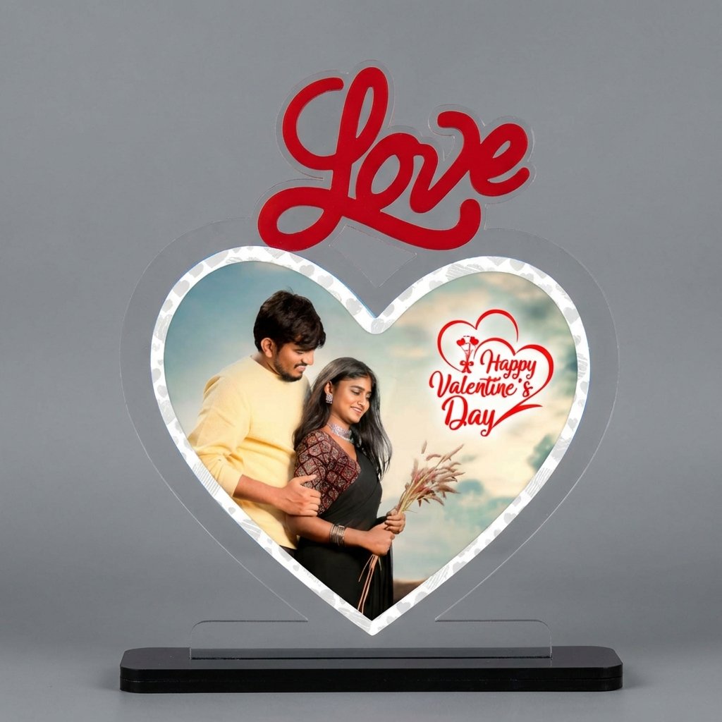 Personalized Love Photo Acrylic LED Lamp – Custom Heart Frame Light - Image 4
